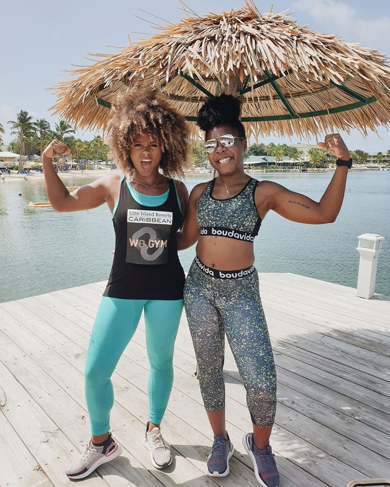 Elle Linton and Fleur East in Antigua for the launch of the Elite Island Resorts collaboration with W8 Gym