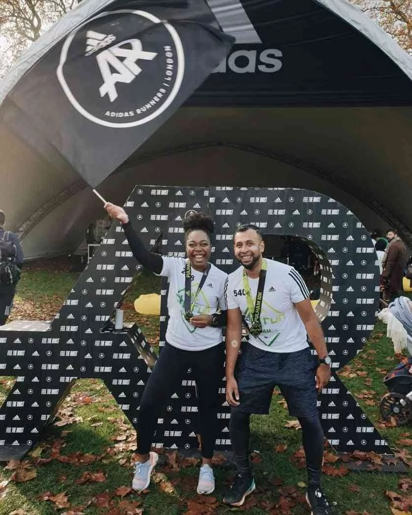 Shakil and I celebrating completing the Fulham 10km in 2019