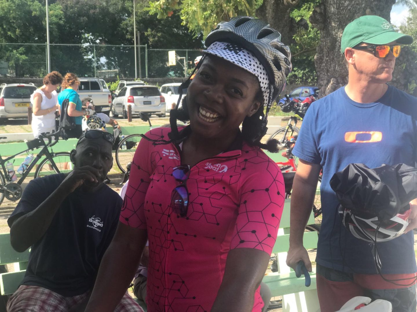 Elle at finish line of Barbados Cycling Festival 