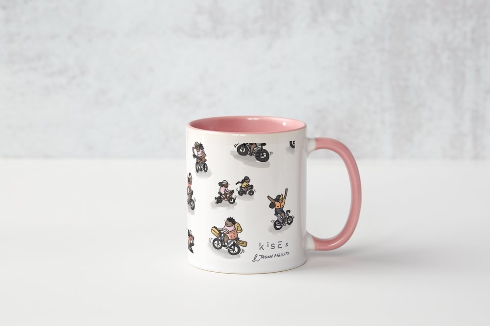 Women of Colour Cycling Mug in pink and white by Elle Linton - keep it simpElle